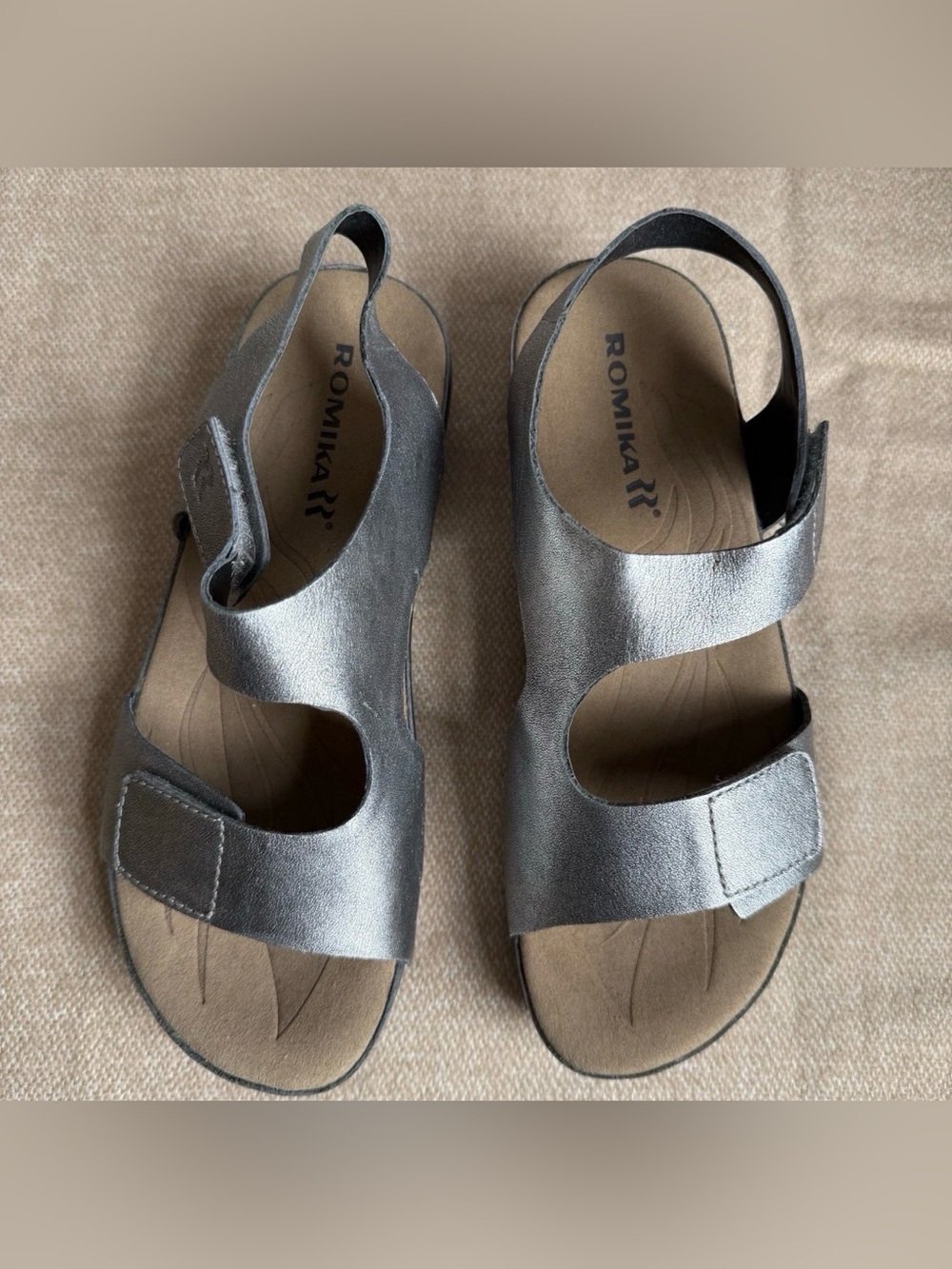Romika Metallic Silver Open-Toe Slingback Sandals  Size 6.5